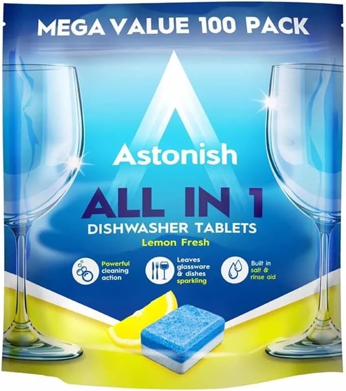 Astonish All In 1 Dishwasher Tabs, 100ct + Fresh Fizz & Fresh Bathroom Toilet Bowl Cleaner, 8ct