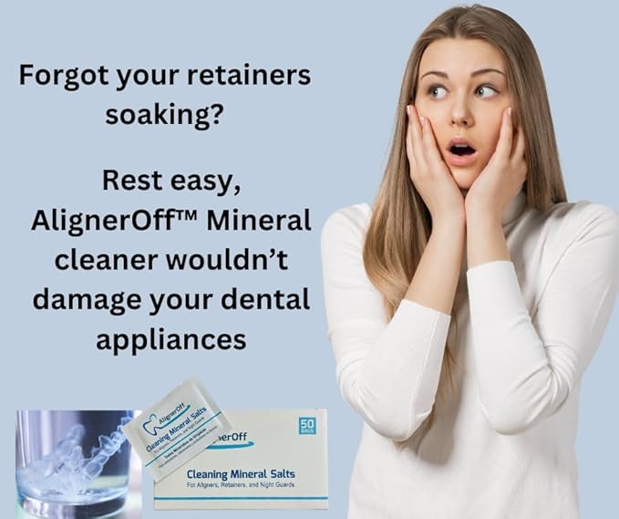 Aligner Cleaning Crystals for Invisalign & Retainers| 50 Daily Use Packets, Removes Stains, Odor & Plaque, Safe for Clear Aligners, Nightguards & Dental Appliances | By AlignerOff
