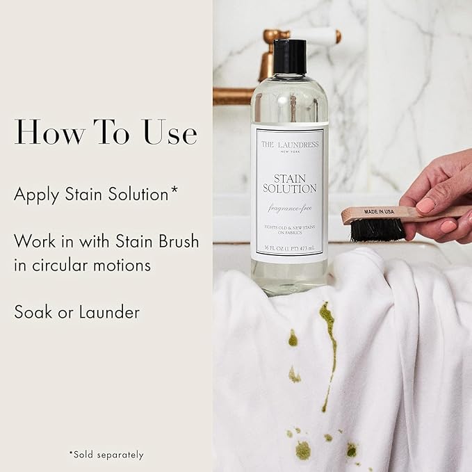 The Laundress Stain Solution, Laundry Stain Remover Treatment for Makeup, Red Wine, Coffee, Grass, 16 oz Stain Brush, Laundry Brush for Clothes Stain Removal, Small Brush for Cleaning