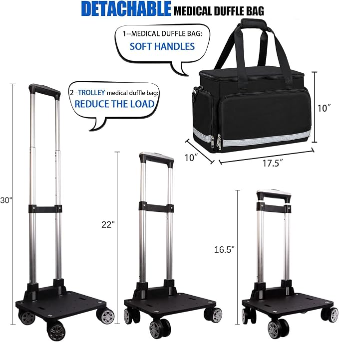 Medical Bag Rolling Roller Bag Trolley Duffel Nurses EMT CNA RN Empty for First Aid Responder Home Health Care Nursing Student Roll Duffle Bag Carry on Wheels Wheeled Work Physicians Doctor