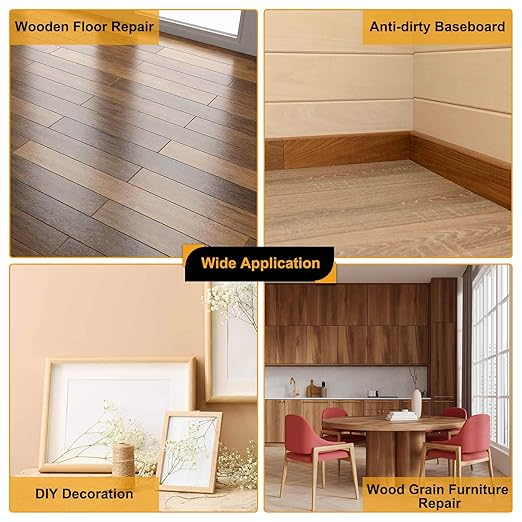 HARFINGTON Wood Grain Repair Tape 6 Inch x 33ft Self Adhesive Repair Patch Tape Simulated Wooden Floor Tapes with Plastic Scraper for Tables Doors Windows Furniture, Light Brown Wood