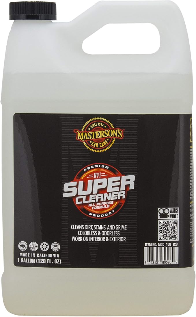MASTERSON'S CAR CARE MCC_108_128 Super Cleaner All Purpose Formula - Colorless and Odorless Cleaner Works On Interior and Exterior Surface - Removes Dirt Grime and Food Stains (1 Gallon)