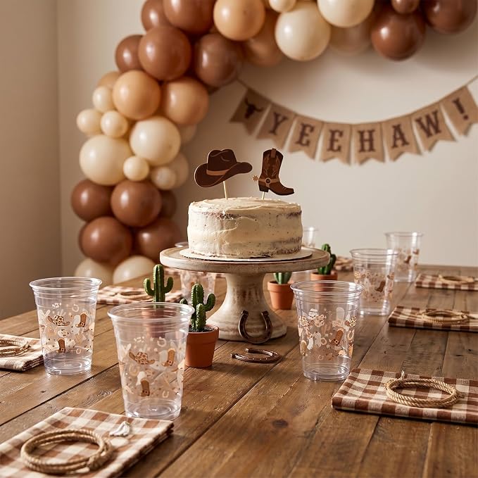 Rngmsi Brown Cowboy Plastic Cups - 50 Pcs Western Party Decorations, 12 OZ Rodeo Disposable Cups for Birthday, Cowboy Party Decorations for Baby Shower