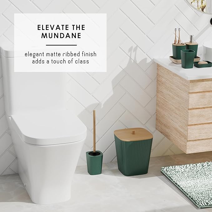 Clara Clark Bathroom Accessories Set - 27PC Bathroom Set with Adhesive Corner Shower Caddy Hanging, Bathroom Sets with Shower Curtain and Rugs, Ombre Green Shower Curtain Set with Bathroom Trash Can