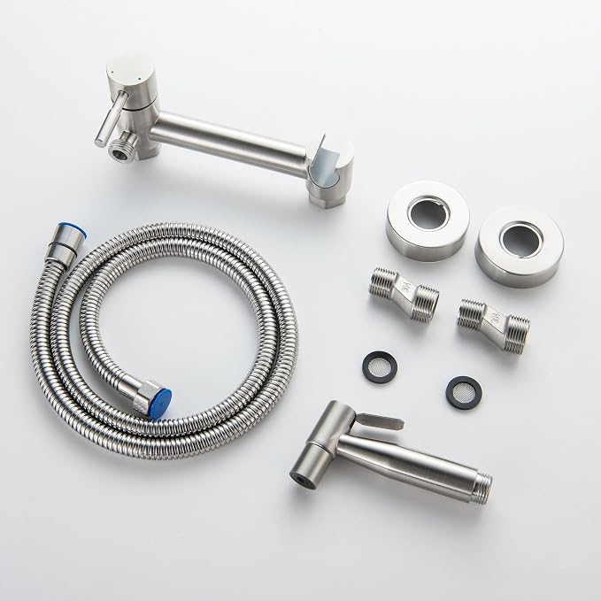 Warm Water Bidet Sprayer for Toilet with Hot and Cold Mixing Valve, Stainless Steel Wall Mount Round Handheld Bidet Attachment Set, Brush Nickel
