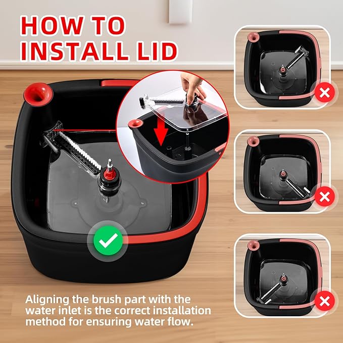 Spin Mop and Bucket Set with Self Separation Dirty and Clean Water System Square Mop Bucket Self Wringing 360° Rotating Clean Mop-Head for Hardwood Tile Marble Floors (Black+Red, 10 Pads)
