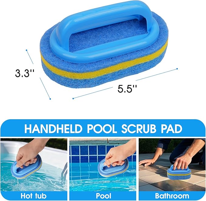TidyMister 4-in-1 Spa Cleaning Set - Hot Tub Small Pools Maintenance Accessories Kit with Skimmer Net Round Brush Scrubber and 2ft Pole