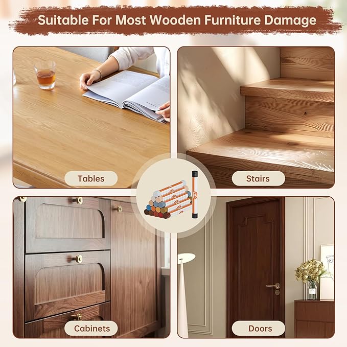 A-HEYIDA Wood Filler Putty Sticks -16 Colors Wax Crayons & 8 Furniture Marker Touch-Up Pens for Wood Floors & Cabinet Scratches, Cracks and Nail Holes - Laminate Floor Repair Kit