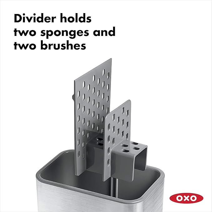 OXO Good Grips Stainless Steel Soap Dispensing Sponge Holder + Sinkware Caddy