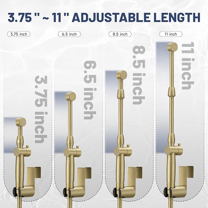 Bidet Sprayer for Toilet Brushed Gold Bidet Attachment for Toilet with Adjustable Pressure Control 3”-11” Spray Reach Brass Cloth Diaper Sprayer