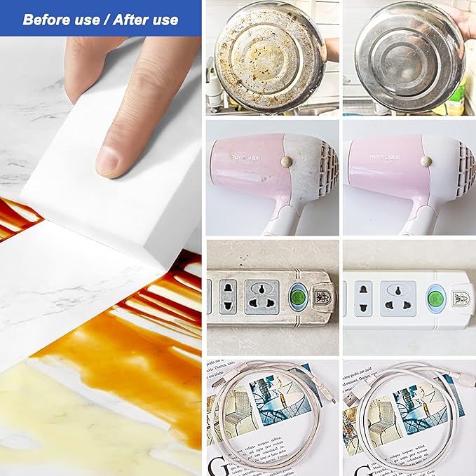 Melamine Sponge, 100Pcs+25Pcs, 125pcs in Total,Durable Cleaning Foam, Premium Scrubber Pads, for Sinks, Kitchen, Bathroom, Wall, Glass, Shoes, Multi-Purpose Powerful Sponge.