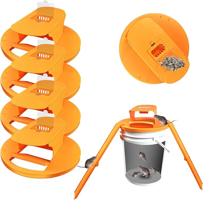 Mouse Traps Indoor for Home: GISUNG 4 Pack Mouse Trap Bucket Lid with Upgraded Clear Box, Automatic Reset & 2 Entrances, Humane Reusable Rat Trap for Indoor & Outdoor Use, 5-Gallon Bucket Compatible