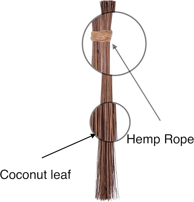 Handcrafted Coconut Stick – Natural Outdoor Sweeper with Rope Handle, 32 Inch – Made in Thailand for Yard and Garden Cleaning