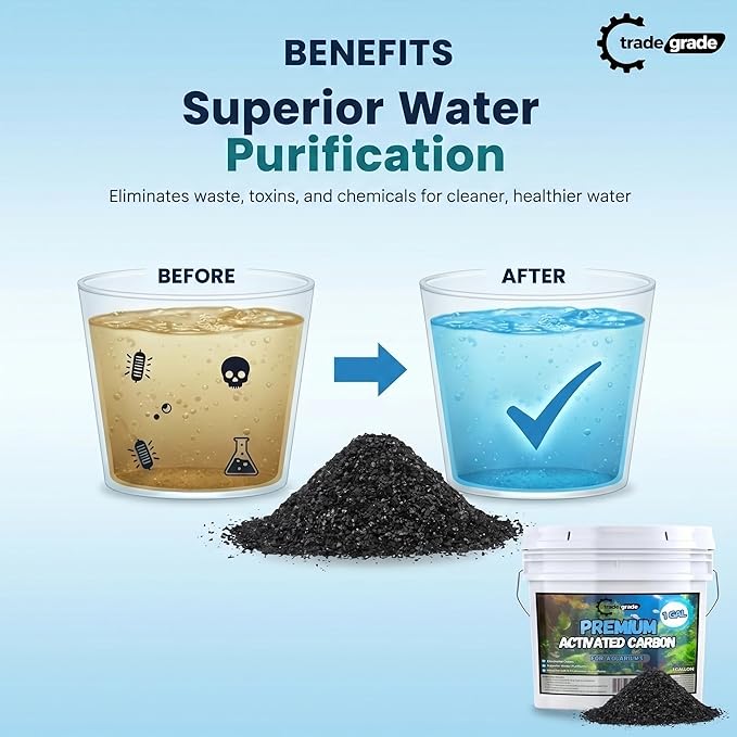 TradeGrade Activated Carbon Aquarium – 15lb Bucket Granulated Activated Charcoal for Fish Tank & Water Purification – High-Performance Aquarium Charcoal Filter Media for Crystal Clear Water