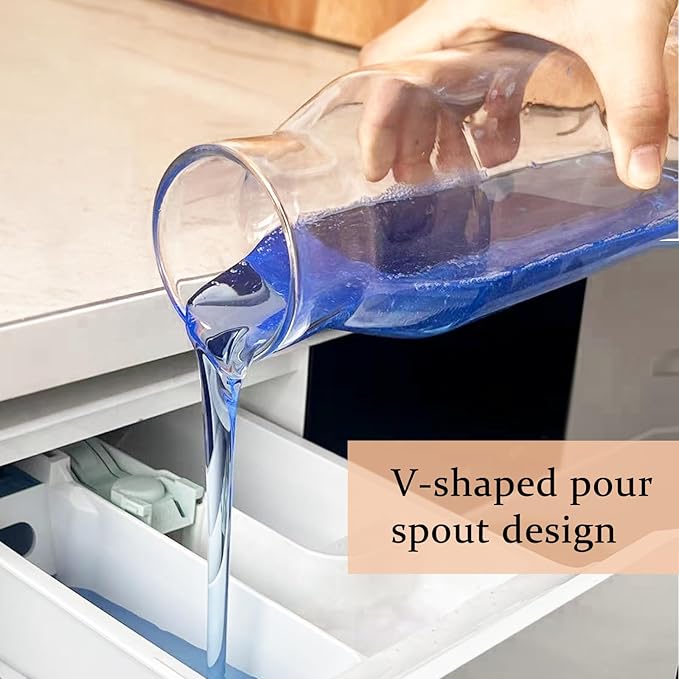 Glass Laundry Detergent Dispenser Set with Cork Lids, Fabric Softener Dispenser, Easy Pour 3 Pack Laundry Bottles, Liquid Detergent Containers, Scent Booster & Bleach Container for Laundry Room