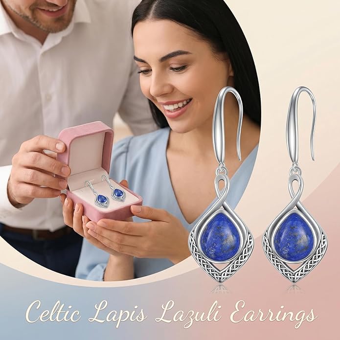 PELOVNY Celtic Knot Filigree Earrings for Women 925 Sterling Silver Moss Agate/Birthstone Infinity Earrings Birthday Christmas Jewelry Gifts for Mom Daughter Wife Sister