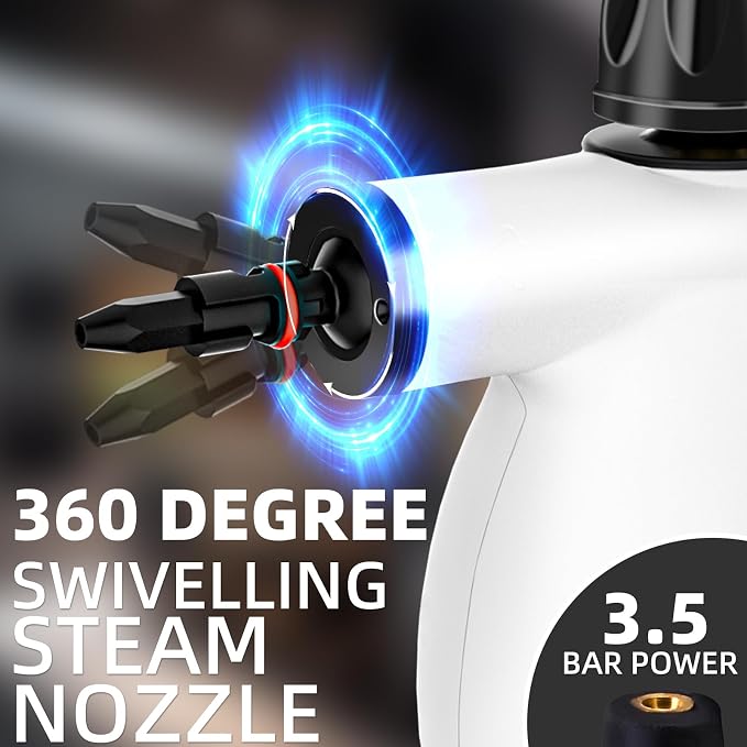 Handheld Steam Cleaner | 1300W High Pressure Steamer with 13 Accessories, Portable Steam Cleaner for Home,Grout, Kitchen, Car, Window, Upholstery,Floor, Bathroom and Clothes, White