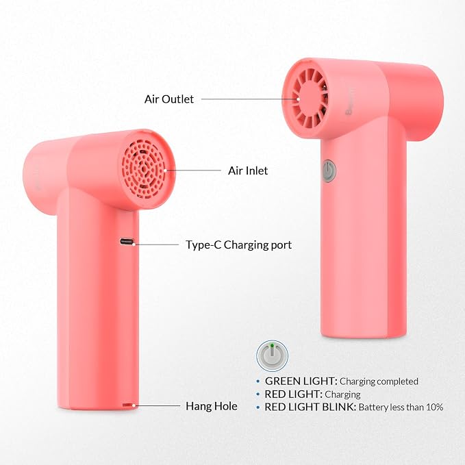 Bestrip Compressed Air Duster, 85000RPM Handheld Electric Air Duster, 4 Gears Adjustable Jet Dry Blower for Car Computer Keyboard Cleaning (Cherry Pink)