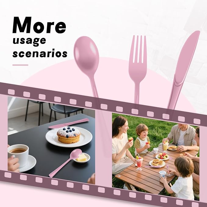 Plastic Silverware 150 PCS Disposable Silverware Heavy Duty Utensil Sets 50 Of Each Forks Knives & Spoons Disposable Cutlery Set For Easter,Birthday,Baby Shower,Garden Party,Wedding(150,Pink)