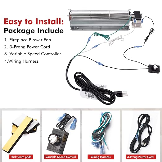 Hiorucet GA3650A GA3700 GA3650 GA3750A BK BKT Fireplace Blower Fan Kit for Desa Tech, FMI, Vanguard, Vexar, Astria Fireplace. Replacment Fireplace Blower Kit for Comfort Flame, Comfort Glow.
