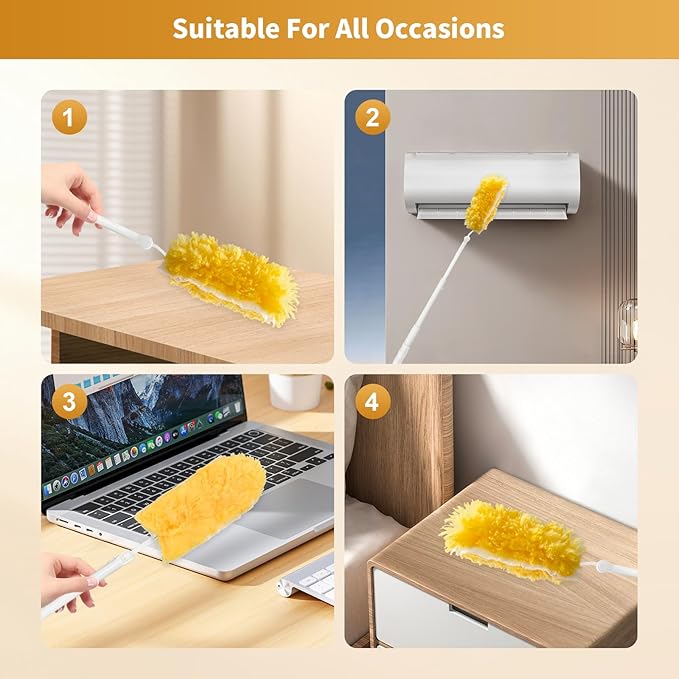 50 Pack Duster Refill Compatible with 1 Extendable Handle, 360 Heavy Duty Duster Kit with 1 Handle, Multi-Surface Disposable Dusters Refills for Cleaning Corner, Furniture, Car, Blinds