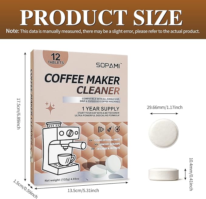 SOPAMI Coffee Maker Cleaner Tablets-24 count, Kitchen Coffee Machine Descaler Cleaning for Coffee Pot,Drip and Espresso Machine Cleaning Oil Remover