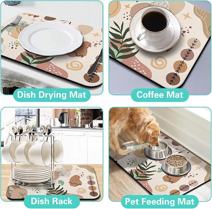 Dish Drying Mat for Kitchen Counter Matt, 2PCS 24"x18" Dish Drainer Mat & 24"x5.5" Sink Splash Guard, Super Absorbent Non-slip Rubber Backed