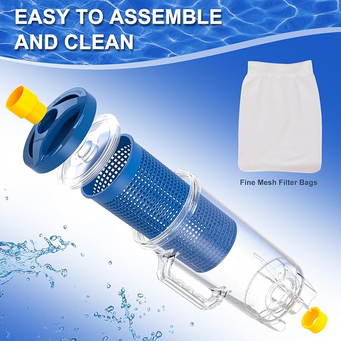 POOLAZA Pool Leaf Canister for Pool Vacuum, Professional Pool Leaf Catcher for Pool Vacuum with Large Plastic Mesh Basket & Mesh Bag, Inline Pool Vacuum Filter Attachment Fits 1-1/2” Pool Vacuum Hose