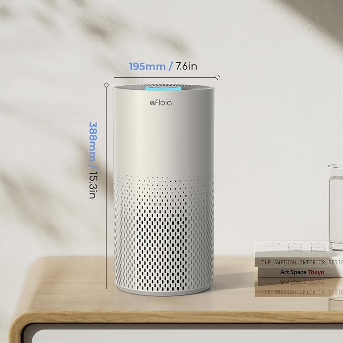 Afloia Air Purifier for Home Bedroom Large Room Up to 1076 Ft², 3-Stage Filter Air Purifiers for Bedroom, Remove Dander Pets Hair Pollen Mold Smoke, 7 Colors Light, Kilo Grey