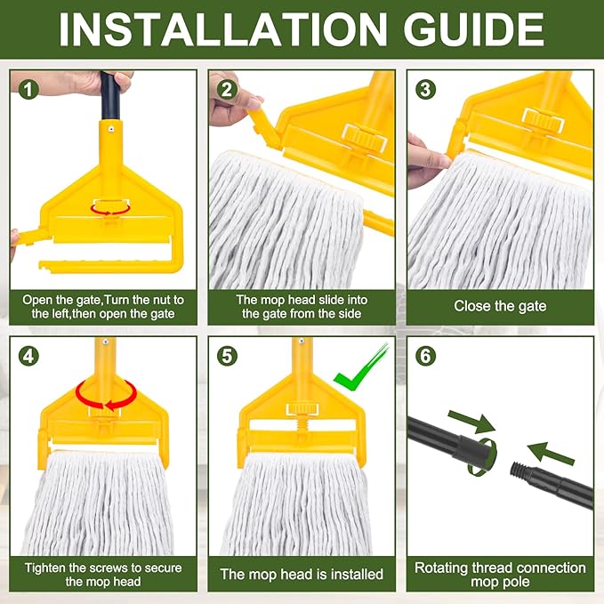 KeFanta Commercial Mop with 3 Extra Large Replacement Heads, 59Inch Handle Heavy Duty Industrial Mops Looped-End String Wet Cotton Mop for Home,Kitchen,Office,Garage,Workshop, Warehouse Floor Cleaning