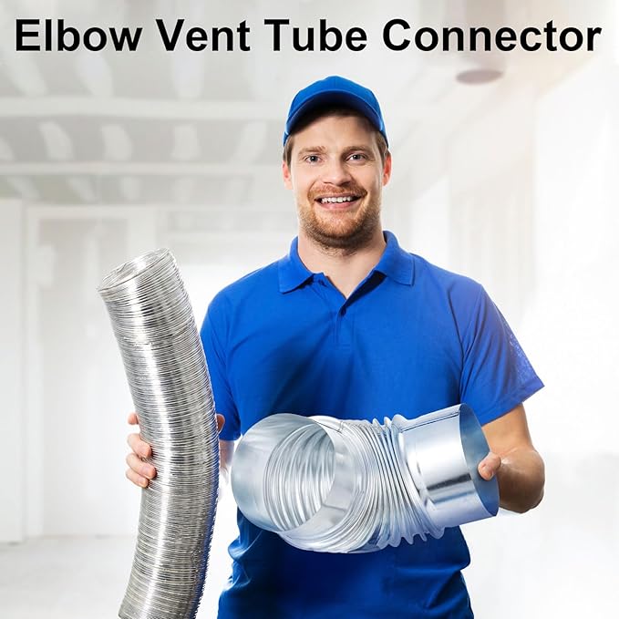 Hicarer 1 Pcs 4 Inch 90 Degree Galvanized Dryer Elbow Vent Tube Connector Adjustable Dryer Vent Elbow Connector for 4" HVAC Duct Pipe Hose Ductwork