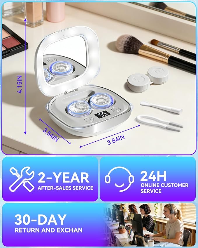 2025 Upgraded Ultrasonic Contact Lens Cleaner【50KHz Germany Super Motor】【Top1 Intelligent Chip-Smart Modes】 Gentle Cleaning & 99% Brightness, Portable Soft Contact Lens Care Tools Home Travel (Grey)