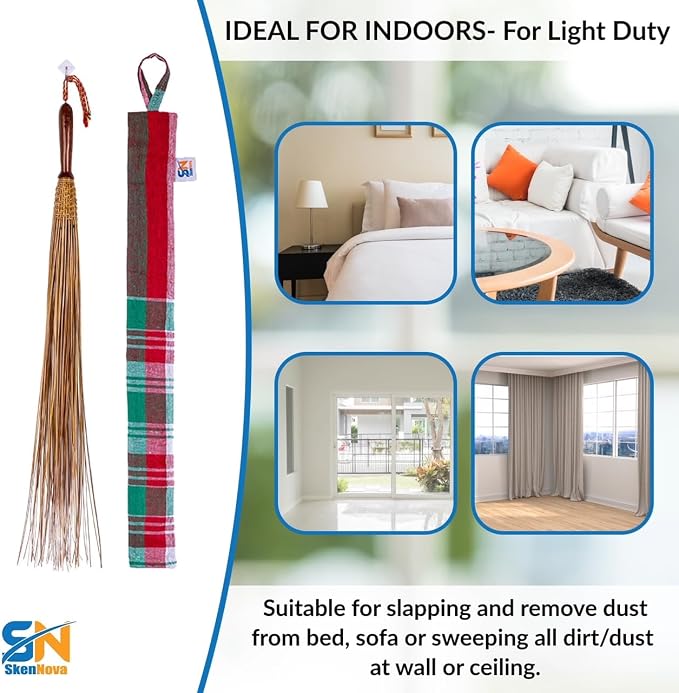 1 Piece of 32 inch Multi-Surface Sturdy Outdoor Authentic Coconut Stick Carpet and Rug Beater Thai Natural Coconut Leaf Broom Solid Wood Handle (Classic)