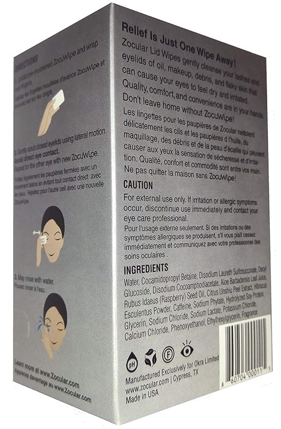 Zocular Zocuwipe Eyelid Wipes with Natural Okra Complex – Gentle Eyelid Cleansing & Moisturizing Pads – 40 Count