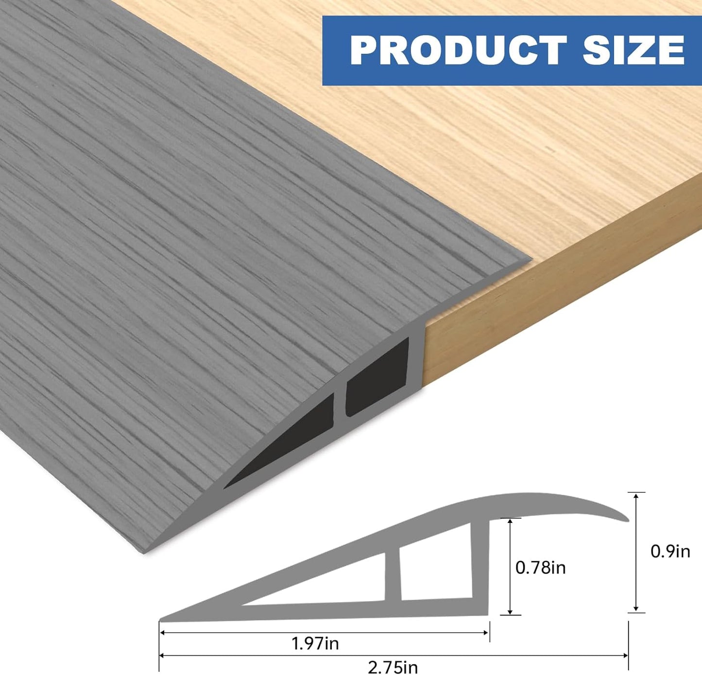 Vinyl Door Threshold Flooring Transition Strip Self Adhesive Carpet Edging Strip for Laminate Doorway Edge Threshold from 3/5" to 4/5" (Light Gray Wood Grain, 6.6 Ft)