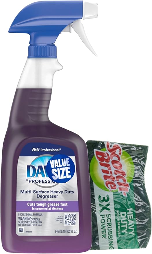 Dawn Professional Multi-Surface Heavy Duty Degreaser Spray 32 Fl Oz bundled with Heavy Duty Scotch Brite Sponge