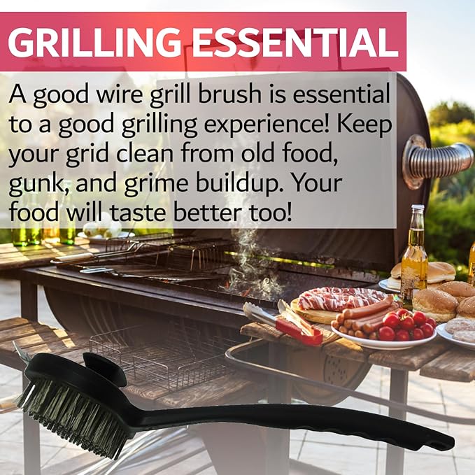 Chef-Master 90051 Char-Broiler BBQ Grill Brush | Extra Long 17-Inch Handle | Durable Wire Bristles | Extra Grip Dual Handles | BBQ Brush for Grill Cleaning