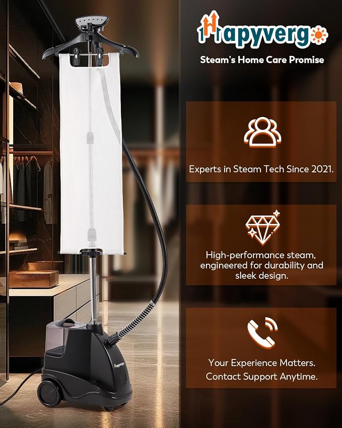Commercial Standing Garment Steamer with lroning Pad, 1500W Powerful Steamer for Clothes, 2.9L Tank for 65 Min Continuous Steam, 40s Fast Heat-up, Professional Clothing lron for Home