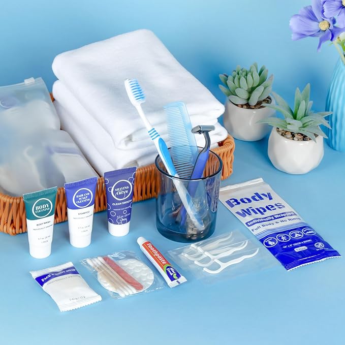 Travel Hygiene Kit Personal Toiletries Bulk, Disposable Homeless Care Package Supplies, Men Toiletry Set Cleaning Essentials Individually Wrapped for Camping, Travel, Relief, Charity (11-in-1, 50)