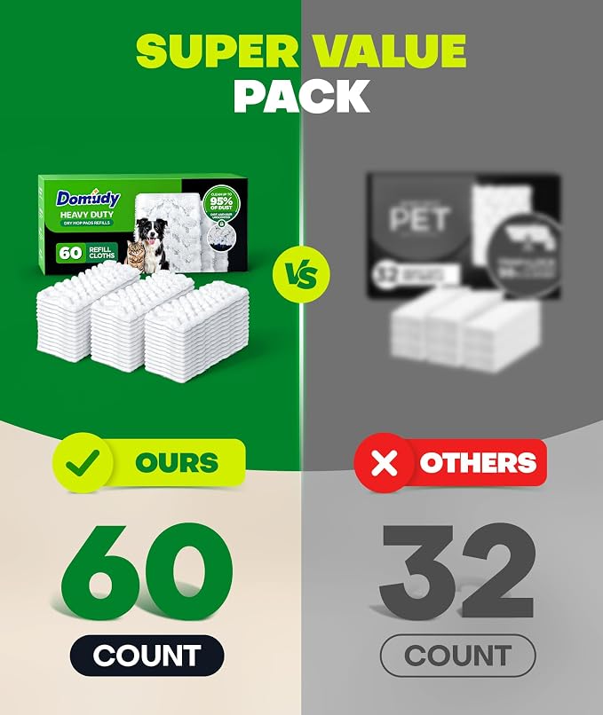 60 Count Heavy Duty Dry Sweeping Cloths Refills for Swiffer Sweeper Mop, Deep Clean Sweeper Pet Mop Pads for Multi Surface Floor Mopping & Cleaning, Disposable Dry Pad Refills Floor Duster, Unscented