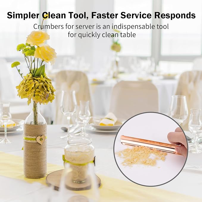 Food Scraper, Restaurant Table Crumb Sweepers, Crumb Cleaner Tool for Kitchen, Stainless Steel Crumb Catcher for Crumbs, Crumber Tool Server Accessories for Waitresses Waiters (2 PACK, Rose Gold)