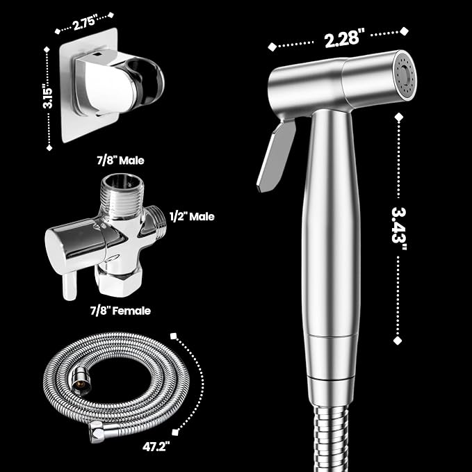 Handheld Bidet Sprayer for Toilet - Adjustable Toilet Hose Sprayer with 2 Wall Mounts - Stainless Steel Jet Spray Muslim Shower - Hand Held Bidet Bathroom Hose - Leak-Proof & Easy to Install