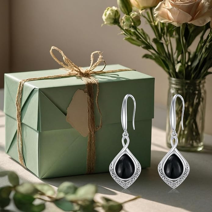 PELOVNY Celtic Knot Filigree Earrings for Women 925 Sterling Silver Moss Agate/Birthstone Infinity Earrings Birthday Christmas Jewelry Gifts for Mom Daughter Wife Sister