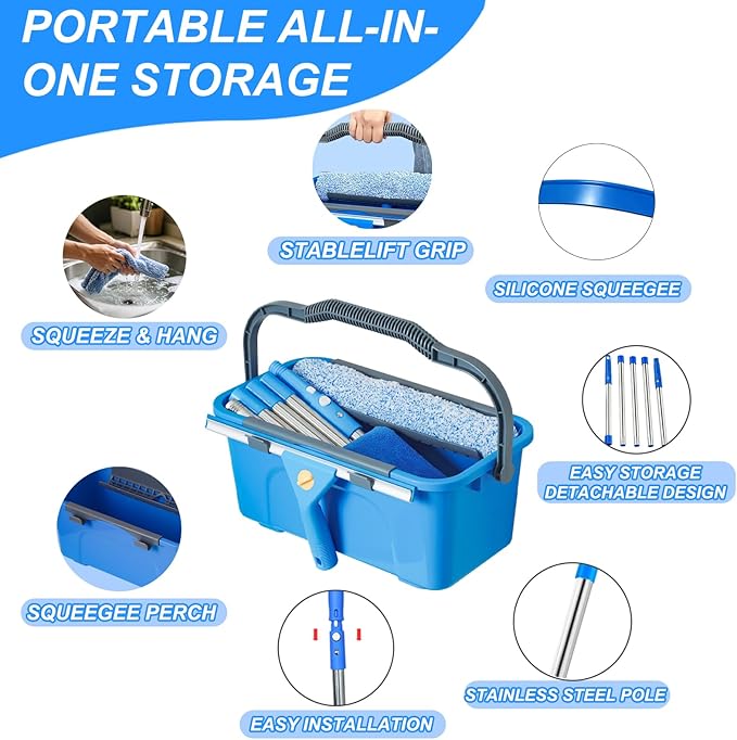 120“Professional Squeegee Window Cleaning Kit with Extension Pole,Window Cleaning Kit,Window Washing Tool for Indoor Outdoor Windows & Car Glass Easy to use, Great for high-Rise Hard-to-Reach Windows