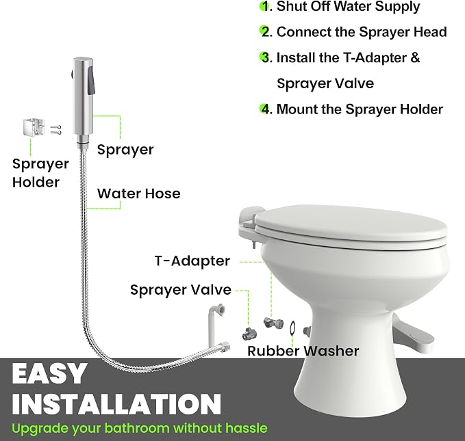 RV Bidet Sprayer, RV Handheld Bidet with Water Hose & RV Fitting, Wall-Mount Toilet Sprayer for Motorhomes, Fifth Wheels, Trailers & Campers Toilet (Brushed)