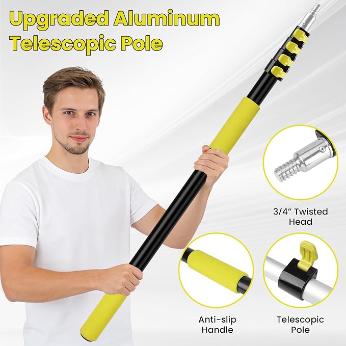 20FT High Ceiling Duster Kits with 3-12 Ft Extension Pole, Fan Blade Cleaner, Cobweb Duster, Window Squeegee Kit, Spider Web Brush for High Window, Interior Roof