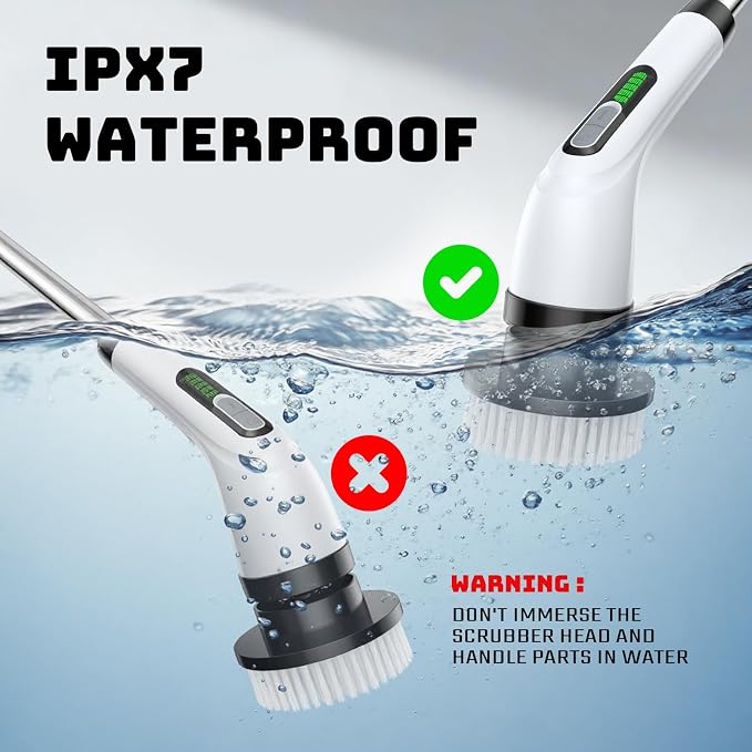 Highyes Electric Spin Scrubber for Bathroom | IPX7 Waterproof Shower Scrubber with Extendable Long Handle,Bathroom Cleaning Scrubber with 7 Reusable Brush Heads