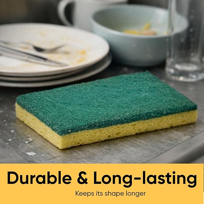 Scrubee Heavy Duty Scrub Large Sponge with Scouring Pad, Kitchen Dishwashing, Sink, Pot and Frying Pan Cellulose Scrubber Sponge Non Scratch. By Superio… (6" 3 Pack)