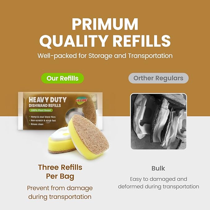 Dishwand Refills Sponge Heads, Dish Wand Refill Non Scratch Replacement,HELIME Natural Dishwand Refills Sponge, Non Scratch Dish Wand Sisal Hemp Replacement Brush Head
