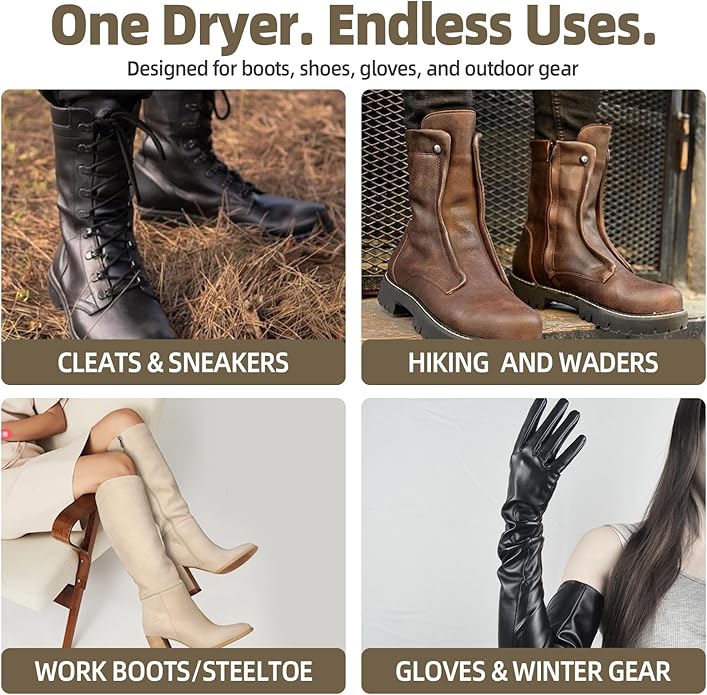 Boot Dryer, 4-Pair Upgraded Heat Blower, Fast Drying Deodorizer with 8 Air Ducts, US Plug for Work Boots, Gloves, Helmets, Home & Travel Black